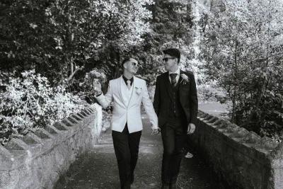 Grooms portrait on a stone bridge during a Dublin wedding
