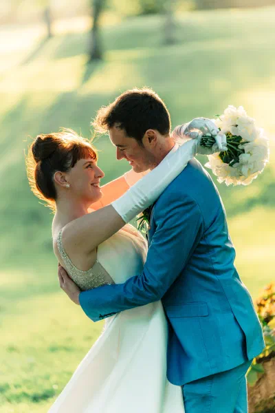 Couple embracing at golden hour during a Wicklow wedding